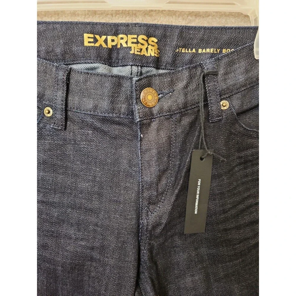 Express Stella Barely Boot Cut Jeans Womens 10 Blue Dark Wash Low Rise NEW